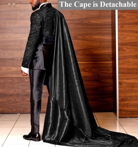 3 Pieces Men's Suit Homecoming Party Prom Jacket Pant Jacquard Tuxedo Slim Halloween Suit with Removable Satin Cape2