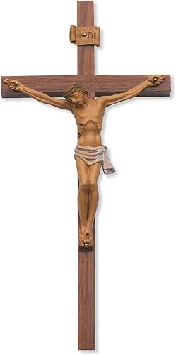 Religious Supply Center Crucifijo de nogal de 12" con cuerpo italiano