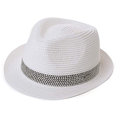 Image of Fancet Packable Straw Fedora Panama Sun Summer Beach Hat Cuban Trilby Men Women 56-67cm