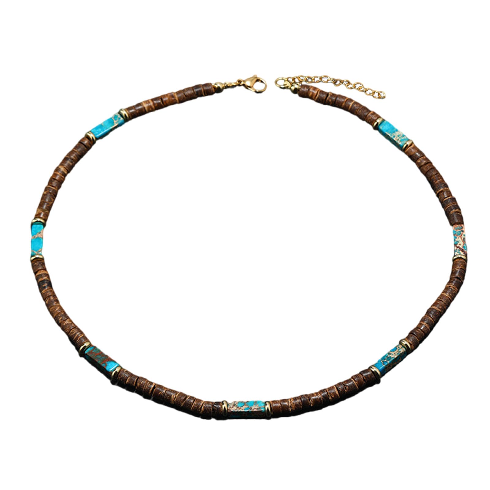 Coquilles de noix de brunes et perles sur un collier unique - 7
