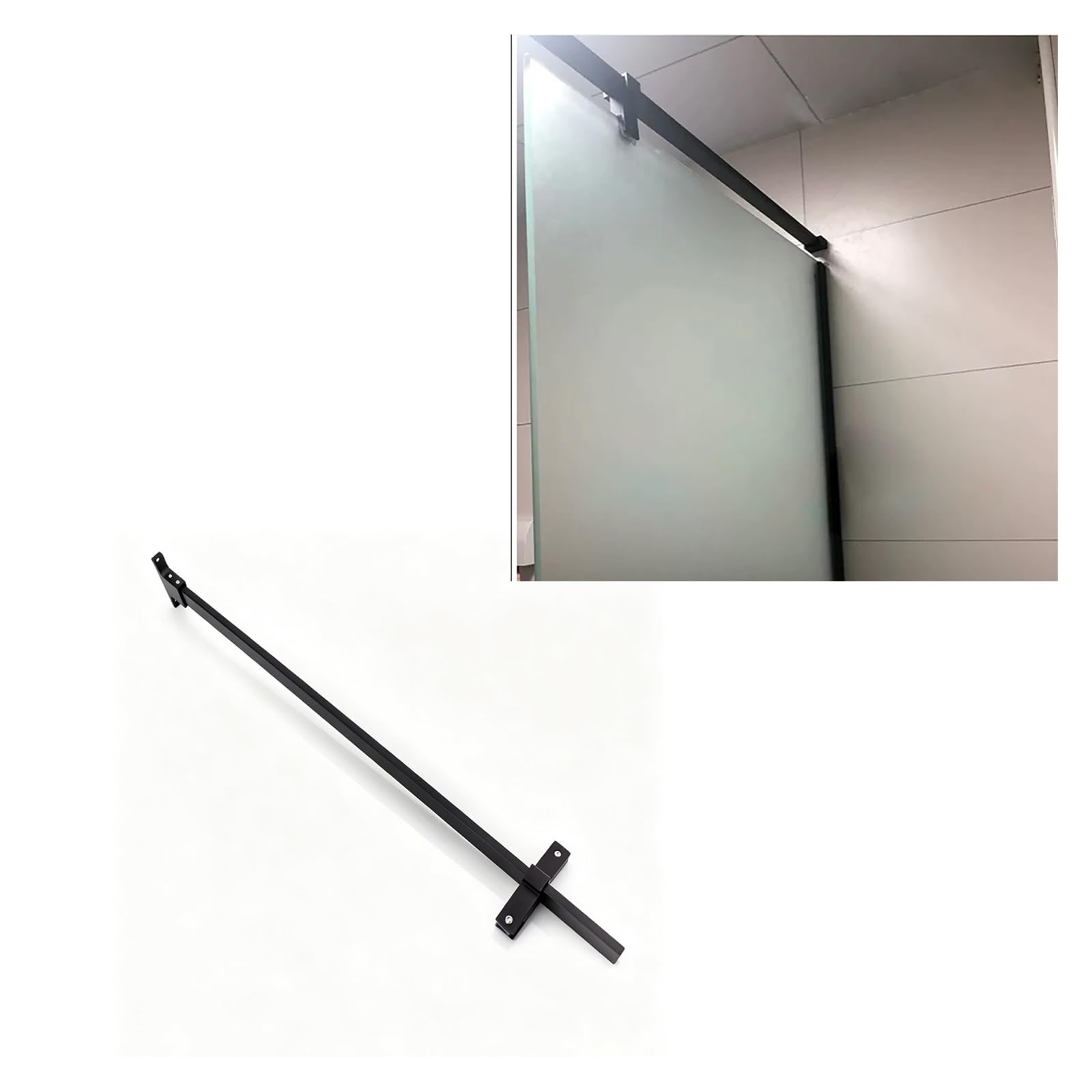 CHZDPP Anti-Wobble Glass Door Support Rod, Stainless Steel Shower Screen Support Stabilizer, Frameless Glass Stabilizer Bar for Wet Area/Gym/Hotel(Black,19.7in/500mm)
