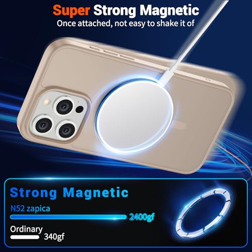 Image of SUPFINE Magnetic for iPhone 15 Pro Max Case(Compatible with MagSafe)(Military Grade Drop Protection) Slim Translucent Matte Shockproof with Anti-Fingerprint Phone Case,Desert Gold
