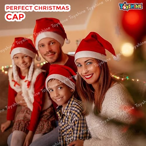Image of Toyshine Pack of 2 Red Santa caps Short Plush with White Cuffs Non - Woven Fabric Christmas Hat for Adults