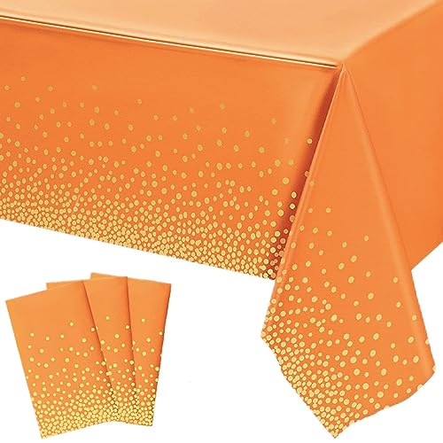 3 Pièces Nappe de Fête Orange, Nappe en Plastique 137x274cm Couverture de Table de Confettis à Pois Gold Nappe de Table de Fête Rectangulaire pour...
