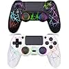 GamingBoy 2 Pack Wireless Controller for PS4, Light-up RGB Remote Control for Ps4/PC with Hall Effect Joystick/1000mAh Battery/Type-C/Dual Vibration/6-Axis Gyro/Audio Jack/Touch Pad（White Black）