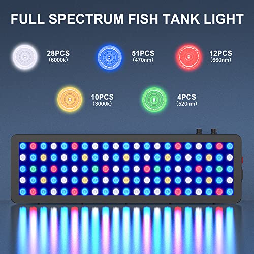 WILLS Aquarium Light, Dimmable Full Spectrum Fish Tank Light with 3 Dimming Modes & 105 Premium SMD Chips, 300W LED Aquarium Plant Light for Saltwater Freshwater Coral Reef (28"x8.5"x2.4") - Image 5