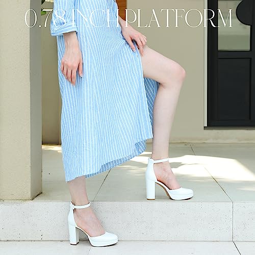 Image of Ankis Black Platform Closed Toe Heels for Women, Womens Heels Closed Round Toe Chunky Block Pumps Shoes, 4 Inch