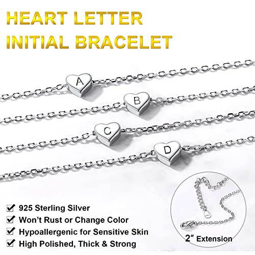 FOCALOOK Silver Initial Bracelet for Women Girls, Love Heart Letter A-Z Charm Bracelet, Sterling Silver Adjustable Jewellery Gift For Her -With Gift Box - Image 6