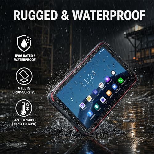 Image of Bix Upgraded Rugged Android Tablet with Barcode Scanner, 8 inch IP66 Waterproof Ruggedized Tablet with Octa-core CPU,Android 13, 4GB RAM,64GB Storage, WiFi, Business Tablet for Assets Tracking