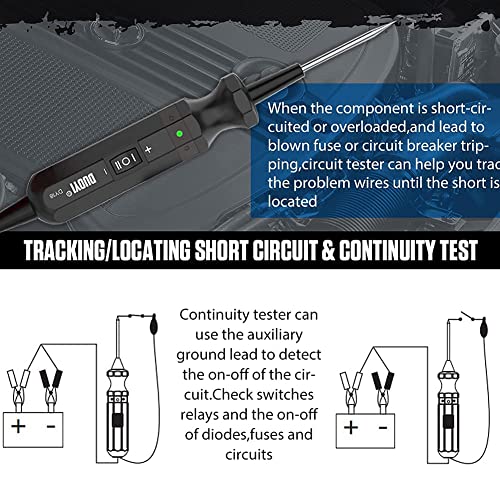 Short Finder Circuit Tester Polarity/Jumper Lead Electrical Tester Overload&Insulation Protection Continuity Tester Automotive Tools with Buzzer Prompt,13FT Long Wire,for 6-24V DC Test