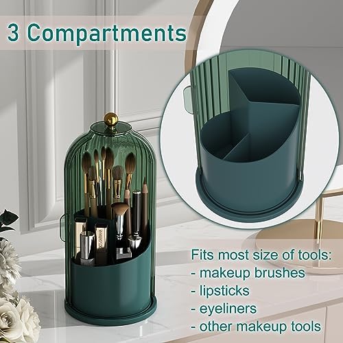 GAXmi Makeup Brush Holder with Lid Rotating Cosmetic Organizer, All Green - 2