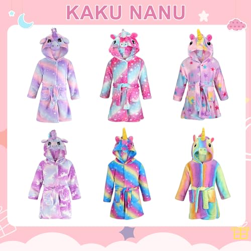 KAKU NANU Bademantel Kinder Mädchen Flauschig Einhorn Plüsch Bademantel Morgenmantel Kinder Kuschel Geschenk Mädchen 4 5 Jahre 104 110
