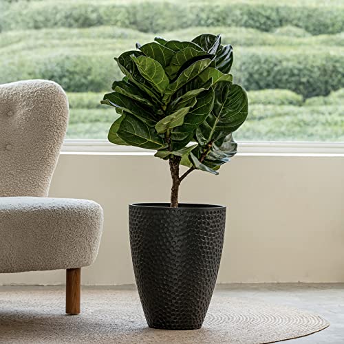 La Jolie Muse Tall Planter Outdoor- 14.2 Inch Large Indoor & Outdoor Tree Planter, Plant Pot Containers, Black, Honeycomb #TOP1