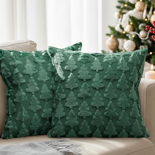 CGK Christmas Pillowcases Set of 2, Pillow Covers - Xmas Trees, 16x16