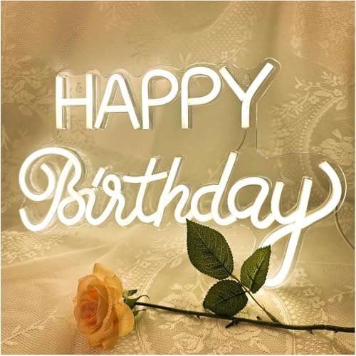 Néon Joyeux Anniversaire jaune pour décoration de fête et luminaires d'intérieur