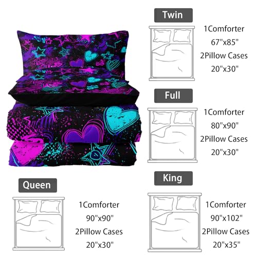 Image of Nttopship Purple Stars Comforter Set Twin Size,Galaxy Starry Printed Bedding Set,Purple Heart Room Decor with Soft and Lightweight Comforter and 2 Pillowcases