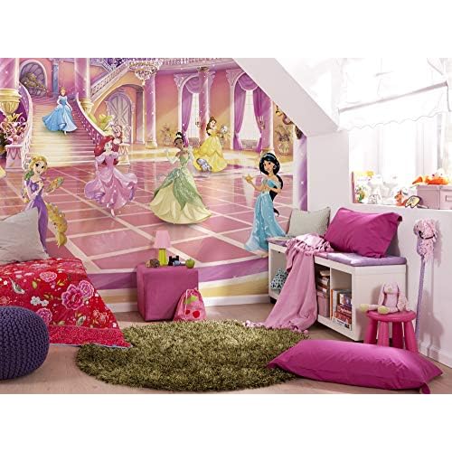 Komar Disney Fototapete | Disney Princess Glitzerparty | Größe: 368 x 254 cm (Breite x Höhe) | Mädchen, Prinzessin, Tapete, Kinder, Wand, Kinderzimmer, Dekoration | 8-4107