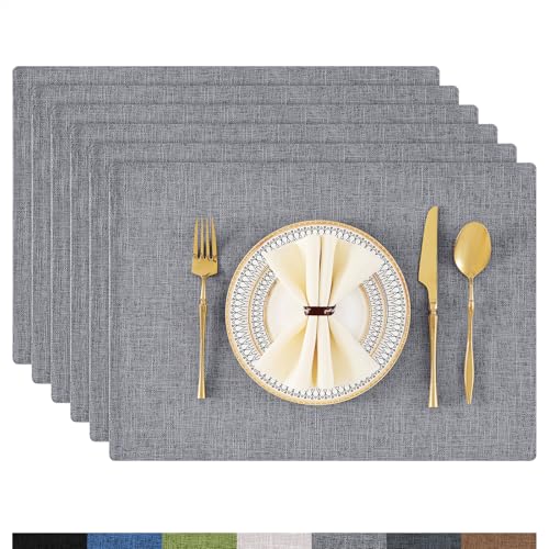Homaxy Tischsets Abwaschbar 6er Set Platzsets Abwischbar Leinen Hitzebeständig Platzdeckchen rutschfest Doppelseitigen Tischuntersetzer Tischsets Stoff Dunkelgrau