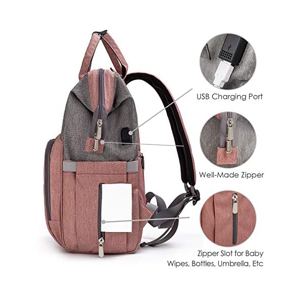 upsimples Wickeltasche für Baby, Windeltaschen, Rucksack für Windeln mit USB-Ladeanschluss und 2 Kinderwagenriemen für… – Bild 3