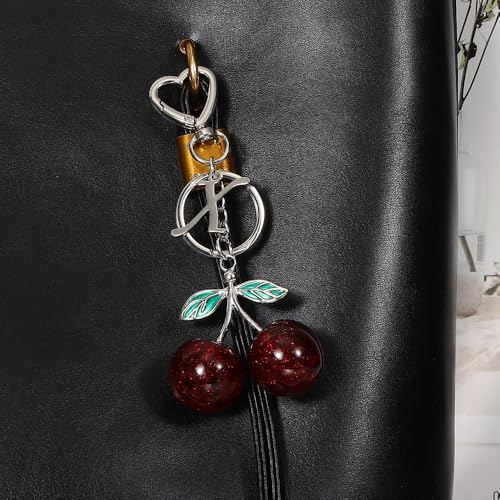 Heart-Shaped Keychain with Initial A-Z and Cherry Charm Bag Charms for Women,Car Accessories