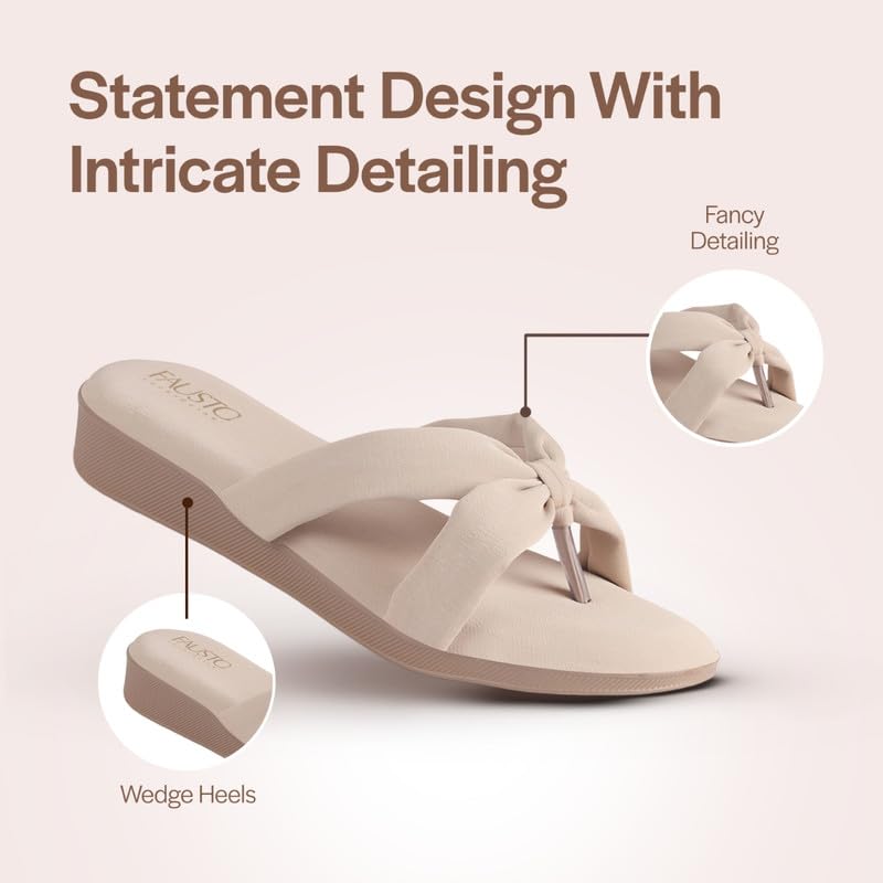 Image of FAUSTO Women Bow Design Dual Strap Office Party Ortho Slip On Sandals | T-Strap Thong Slippers | Light Traditional Outfits, Festive Kurtis, Salwar Suit Set