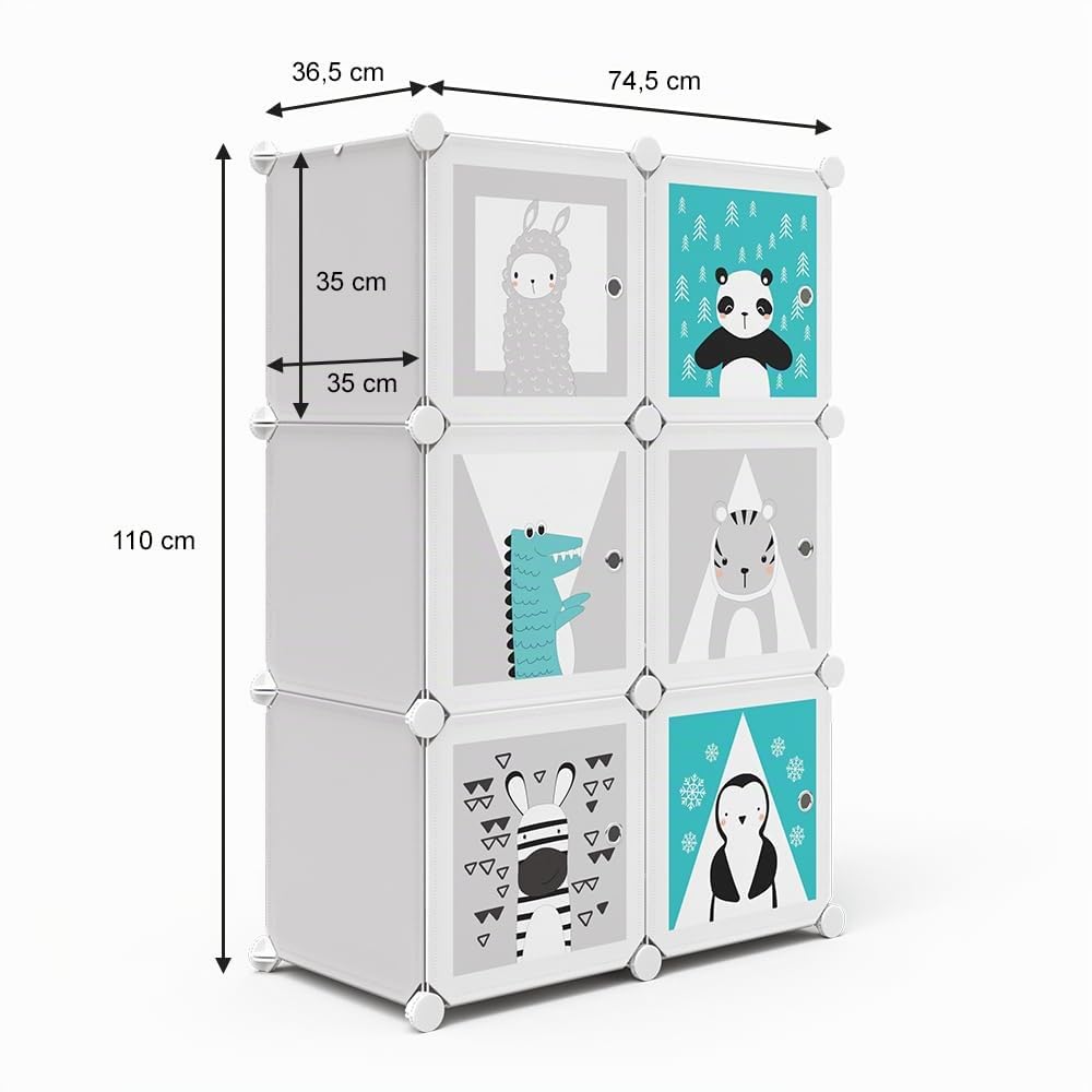 Vicco Étagère pour Enfants Andy, Gris, 74.5x110cm 6 Compartiments (Panda), Convient pour Le Rangement des Jouets et des vêtements