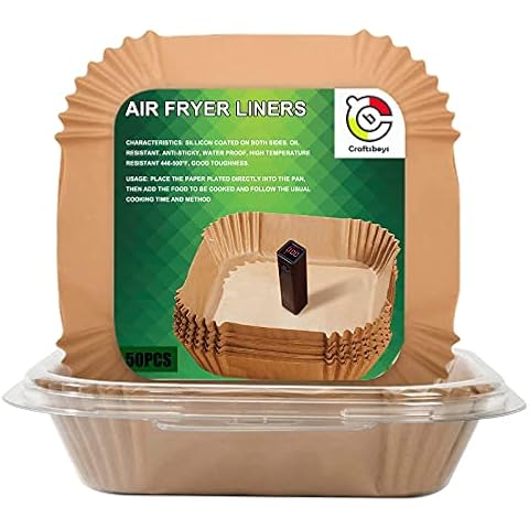 Craftsboys Air Fryer Liners, 6.3 inch Disposable Parchment Paper Liners for 3-5L Air Fryer, Oil-Proof, Water Proof for Air Fryer Basket (50pcs Square) Cover