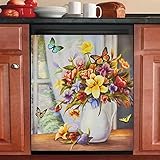 Mahar Colorful Butterflies and Floral Bouquet Kitchen Dishwasher Sticker Magnet Cover Flower...