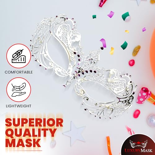 Image of Masquerade Mask for Women with Rhinestones - Elegant Metal Half Face Mask for Masquerade Parties, Mardi Gras, & Themed Events