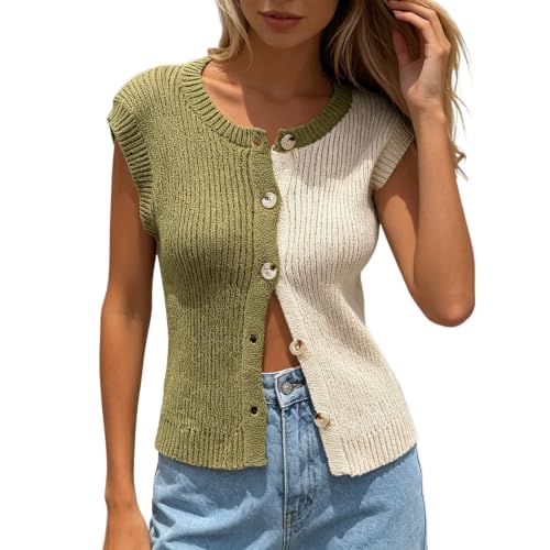 Chaleco de punto para mujer básico corto chaqueta verano botones informal