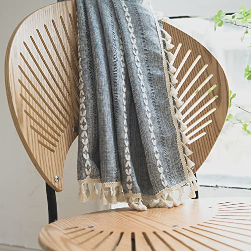Colorigan Boho Semi Blackout 63 84 96 Inches Length 2 Panels Set Farmhouse Window Curtains With Tassels, Striped Embroidered Rustic Cotton Linen Long Bohemian Curtain Drapes For Living Room, Bedroom #TOP7