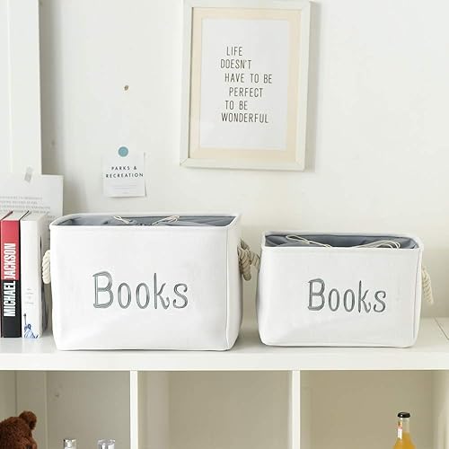 Miniatura 8 de INough Cesta de libros para habitación de niños, cesta de almacenamiento de libros, organizador de libros para cuarto de bebé, aula, biblioteca,