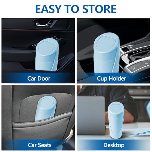 Image of Hovom Mini Car Trash Can with Lid, Portable Garbage Can for Car, Leakproof Cup Holder Automotive Garbage Bin with 2 Rolls of Trash Bags, Small Trash Storage Can for Car Home Office(Light Blue)