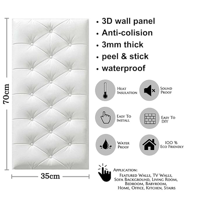 STL 3D Self Adhesive Foam White Panels for Walls, Self Adhesive PE Foam Soft Cushion DIY Wall Stickers for Home, Hotel, Living Room, Bedroom, Cafe Décor (Pack of 2) 1