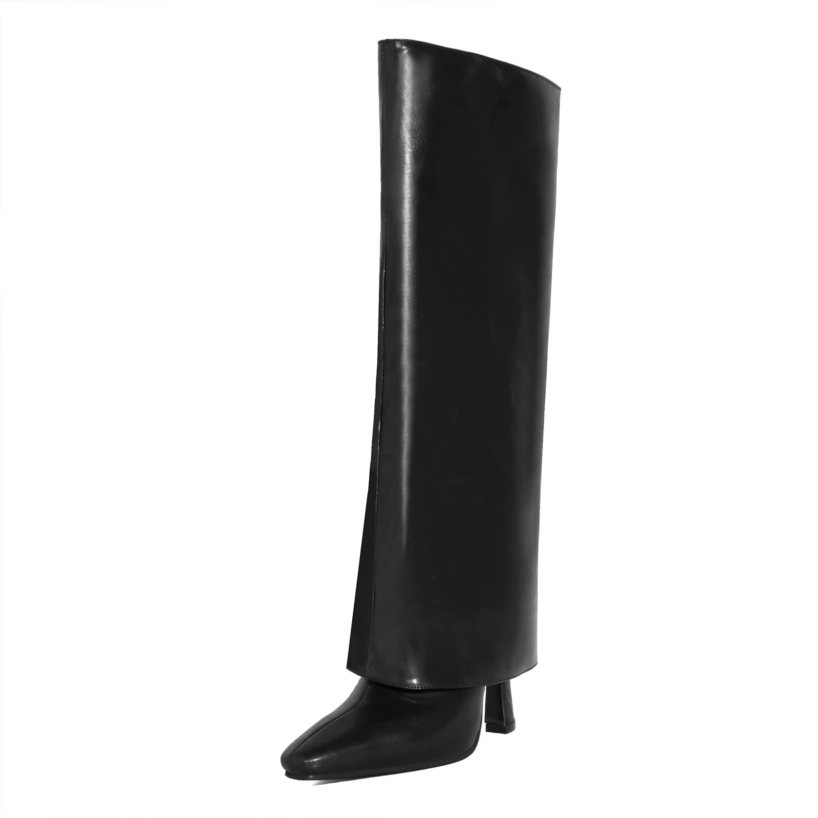 11CM/4.33 in Stivali Lunghi da Donna Punta Quadrata Tacco A Spillo Alto Manica PU Stivali da Donna di Moda di Grandi Dimensioni