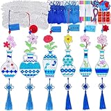 Winlyn 36 Sets Chinese New Year Decorations DIY Paintable Ming Vase with Flower Ornaments Craft Kits for Kids Asian Lunar New Year 2026 Horse Year Classroom Activities Party Favors Gift Exchange