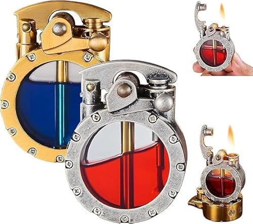 Erisamo Vintage Trench Transparent Kerosene Retro Steampunk Style Reusable Windproof Lighter, Gift Idéale pour Hommes (Argent)
