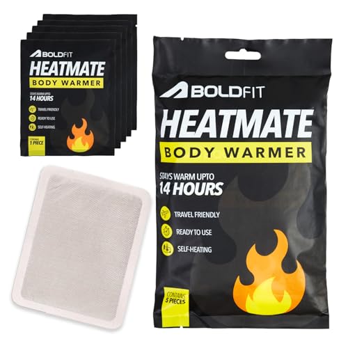 Image of Boldfit Body Warmer Natural Heat Pad (Pack of 5), Body Warmer Patch for Men Top, Women & Kids, 14 Hours Warmth for Winter Holidays, Camping, Trekking & Outdoors, Disposable Air-Activated Heat Pouch