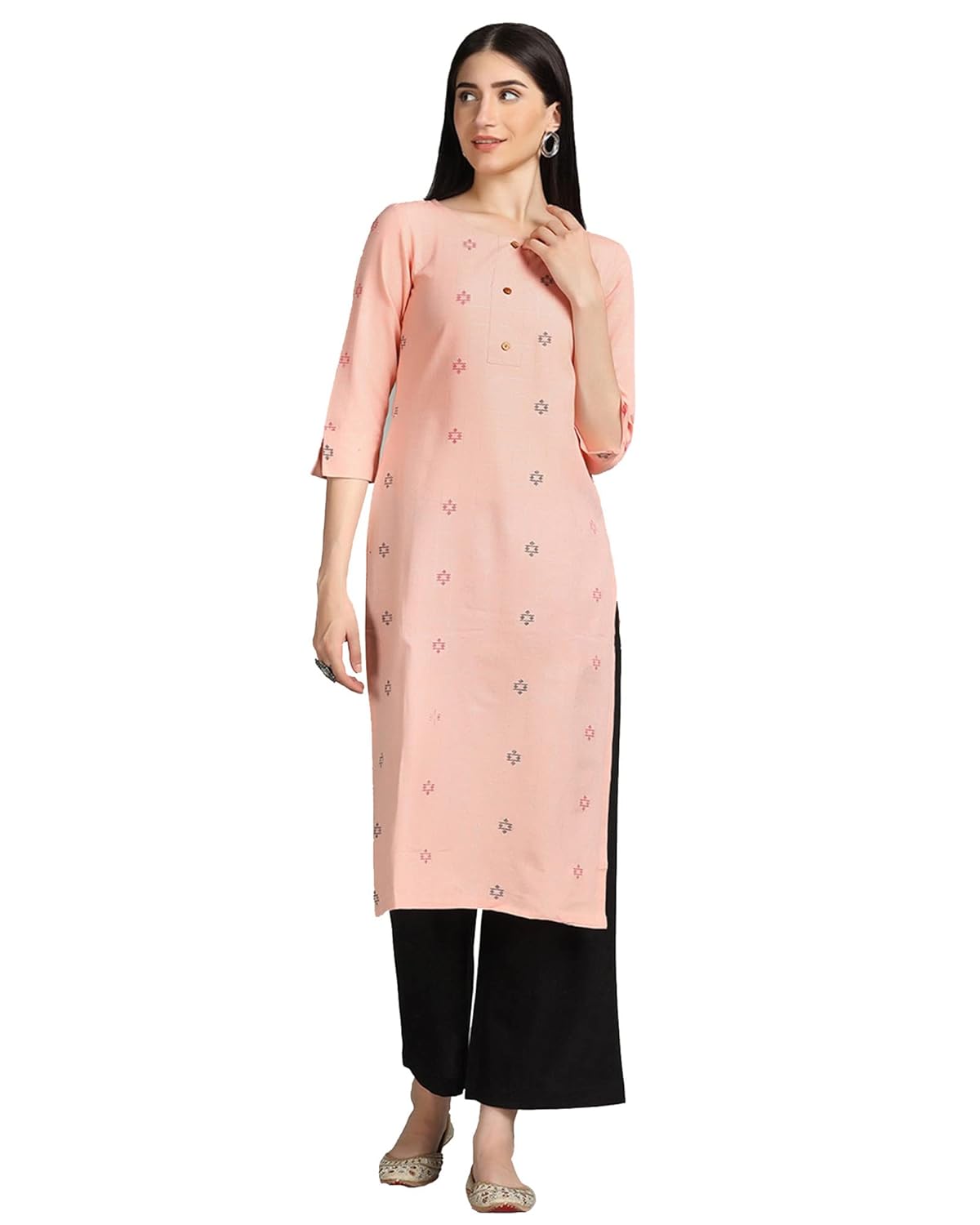 Hritika Women Self Design Regular Straight Cotton Kurta Hritika Women Self Design Regular Straight Cotton Kurta