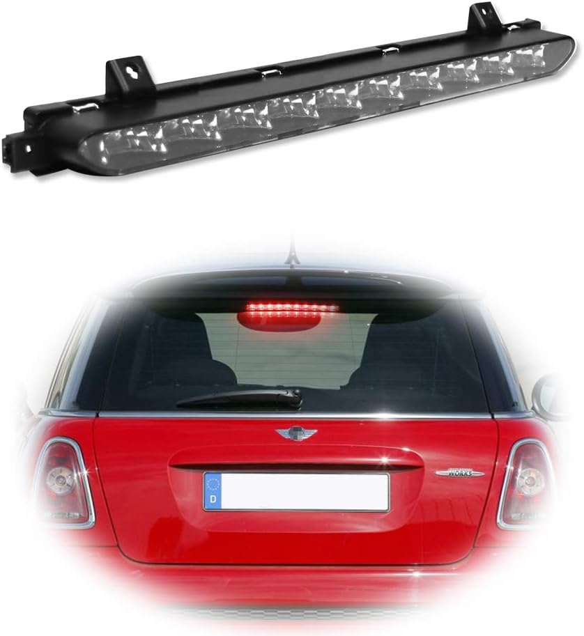 GTINTHEBOX for 2007 2008 2009 2010 2011 2012 2013 2014 Mini Cooper R56 R57 R58 R60 High Mount 3rd Brake Light Black Chrome Lens Red Led
