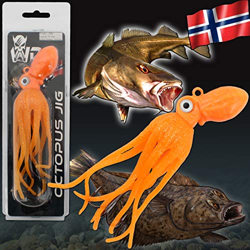 Angel-Berger Wild Devil Baits Octopus Jig Dorsch Heilbutt Seelachs Köder Pilker Meeresangeln Gummifisch (Orange Glitter, 350g)