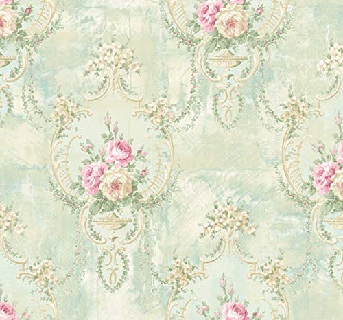 Blue Floral Wallpaper Chinoiserie Wallpaper Rose Wallpaper Blue Gold Wallpaper Vintage Floral Wallpaper Watercolor Wallpaper