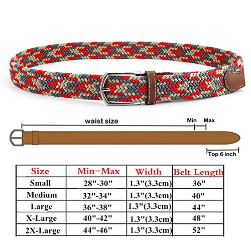 Radmire Braided Canvas Woven Elastic Stretch Belts For Men/Women/Junior With Multicolored (Red-Gray-Khaki, Small/28-30" Waist) #TOP1