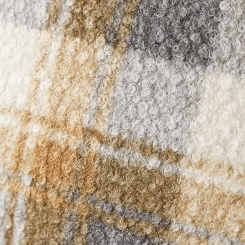 Image of Foindtower Pack of 2 Soft Faux Fur Boucle Throw Decorative Pillow Covers Fuzzy Accent Check Cushion Sherpa Boho Farmhouse Pillowcase for Couch Sofa Bed Living Room Home Decor 20x20 Inch,Amber and Blue