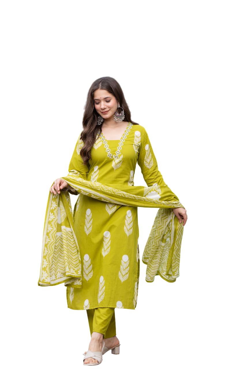 rangnavi Women's Printed 100% Cotton Straight Kurta with Pants and Dupatta Set | Ethnic Set |Kurta Set-picture-47