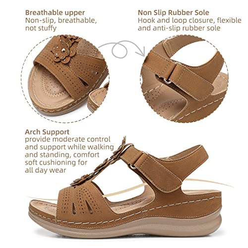 Image of SHIBEVER Dressy Wedge Women Sandals: Comfortable Arch Support Summer Sandal | Dress Orthopedic Ankle Back Strap Casual Open Toe Womens Sandals - All-Day Comfort Walking Memory Foam Flat Sandal Shoes
