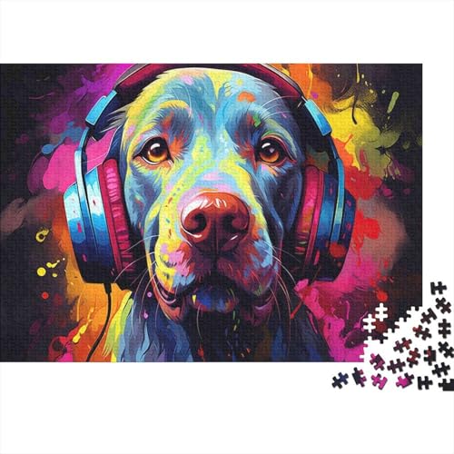 Puzzle de 1000 piezas para adultos estilo abstracto diseño perro con auriculares
