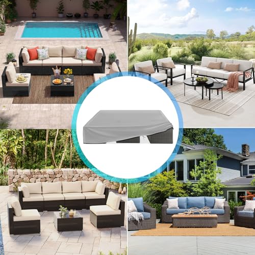 HomKawt Patio Furniture Waterproof Cover, Heavy Duty Oxford Fabric Durable Outdoor Furniture Cover Oversized, Dustproof for Tables, Chairs, Sofas and Patios (Grey, 350X260X90CM)