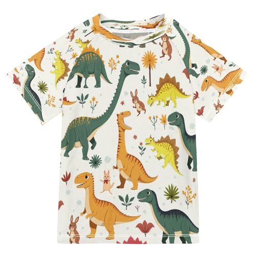 Boys Sun Shirts UV Protection Short Sleeve Rash Guard Swim Shirt Cartoon Dinosaurs Water Shirt Rashguard 11-12T,62
