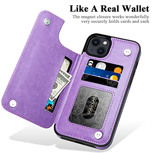 Mmhuo For Iphone 14 Plus Case With Card Holder, Flower Magnetic Back Flip Case For Iphone 14 Plus Wallet Case For Women, Protective Case Phone Case For Iphone 14 Plus,Purple #TOP1